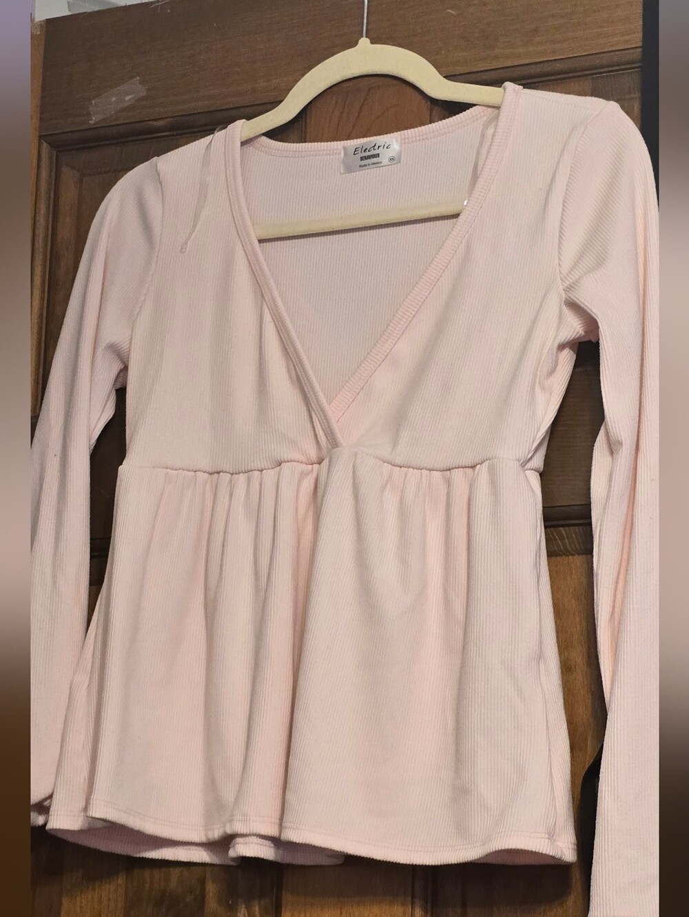 Electric Family Light Pink Ribbed Long-Sleeve V-Neck Tunic